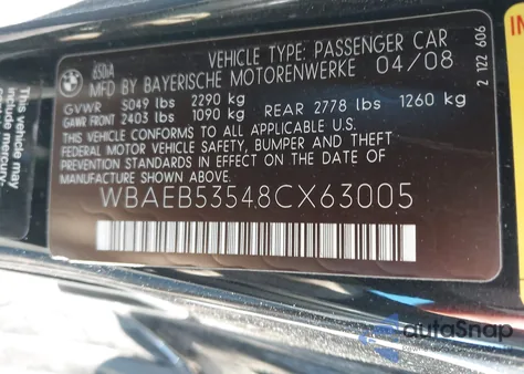 2008 BMW 650I z USA, uszkodzony, nr VIN WBAEB53548CX63005